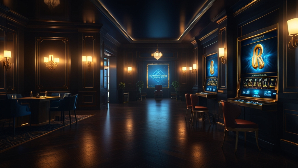 Casino login screen glowing in a dark lobby with a player entering details