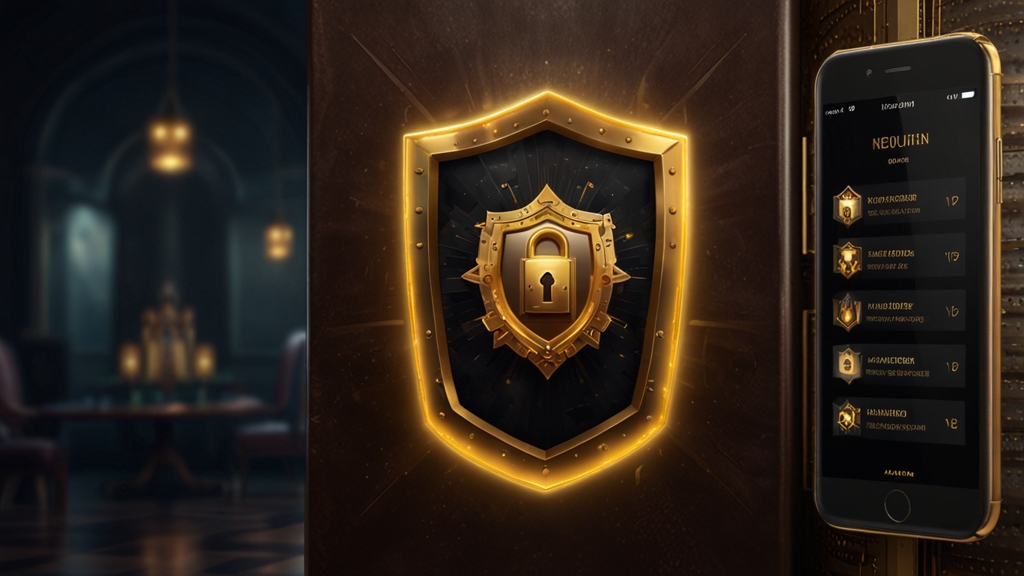 Protected casino login screen with shield and verification symbols in a dark vault setting
