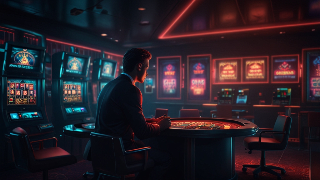Casino login error screen with warning glow and account recovery icons