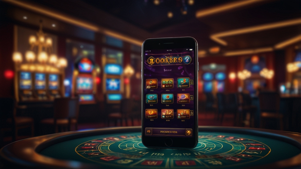 Mobile casino app interface with clear navigation in a dark casino setting