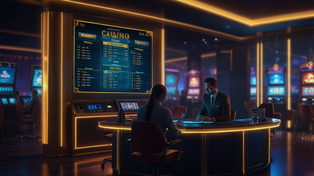 Verification documents and payment limits on a glowing casino screen