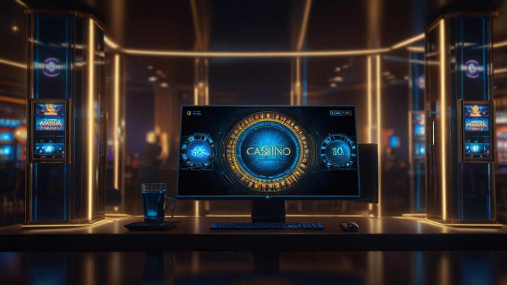 Phone and desktop displaying the same casino login screen in a dark neon setting